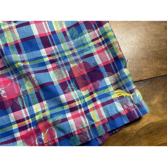 Tommy Bahama Swim Trunks Mens Size XXL Plaid Floral Draw String Lined Shorts - Picture 2 of 13